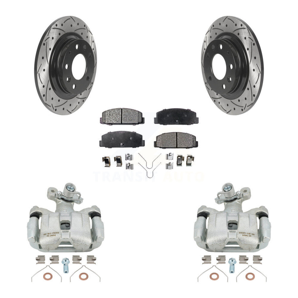 Rear Disc Brake Coated Caliper Drilled Slotted Rotors And Ceramic Pads Kit For 2003-2005 Mazda 6 KCD-100522T by Transit Auto