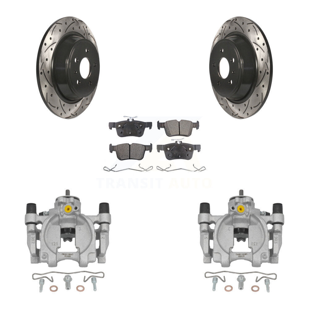 Rear Brake Coated Caliper Drill Slot Rotor Semi-Metallic Pad Kit For Lincoln Continental KCD-100523P