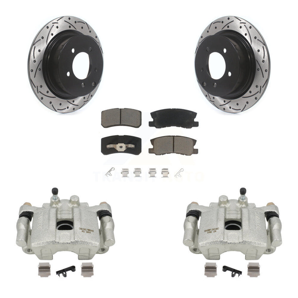 Rear Disc Brake Coated Caliper Drilled Slotted Rotors Ceramic Pad Kit For Jeep Patriot Dodge Compass Avenger Chrysler Sebring Mitsubishi Lancer Caliber 200 Outlander Sport RVR KCD-100524C by Transit Auto