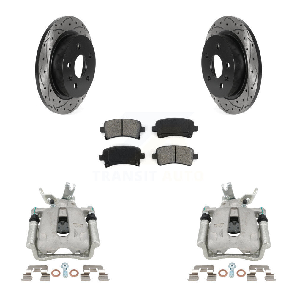 Rear Brake Caliper Drilled Slot Rotor Semi-Metallic Pad Kit For Chevrolet Malibu Limited KCD-100524S