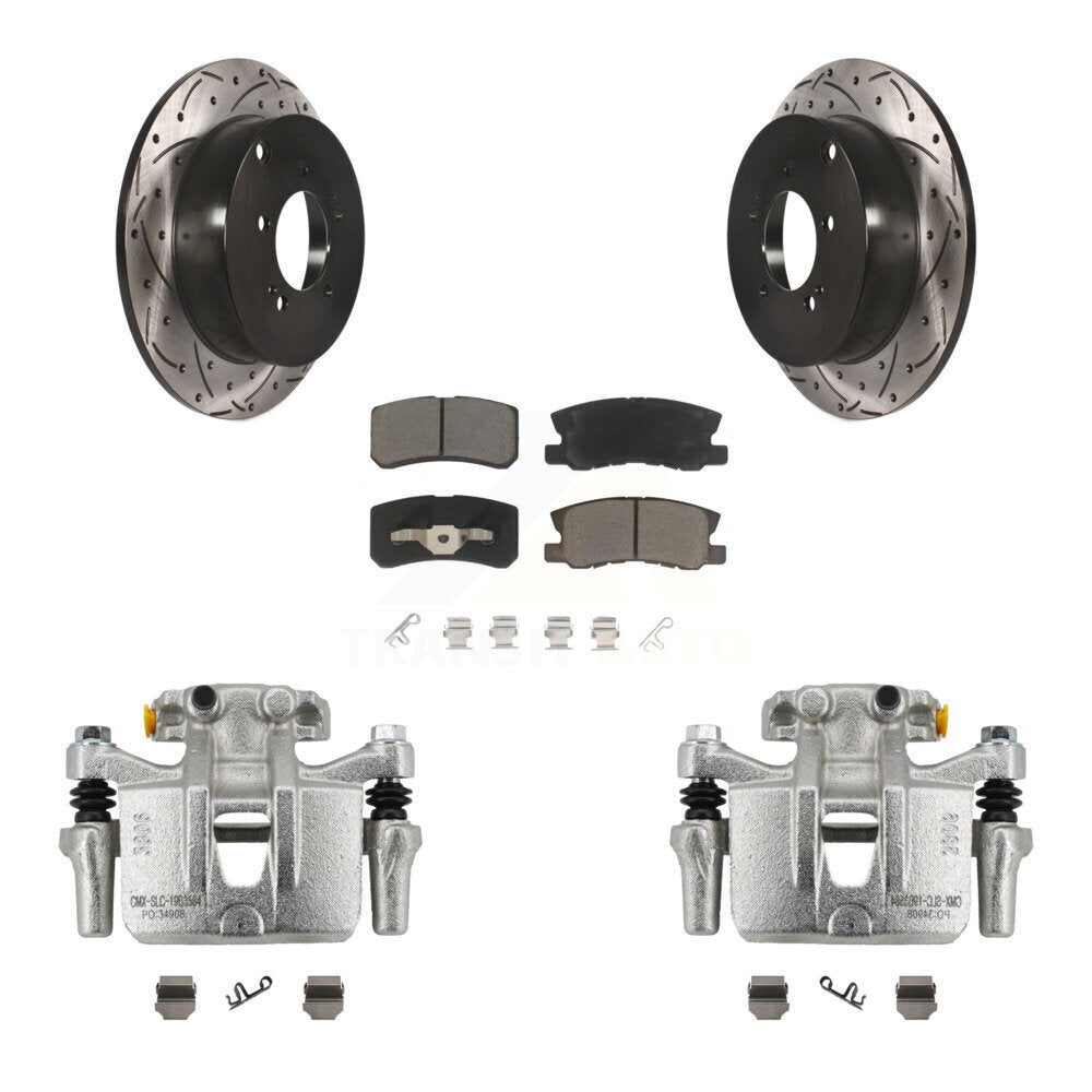 Rear Brake Coat Caliper Drill Slot Rotor Ceramic Pad Kit For Mitsubishi Lancer Outlander KCD-100525C