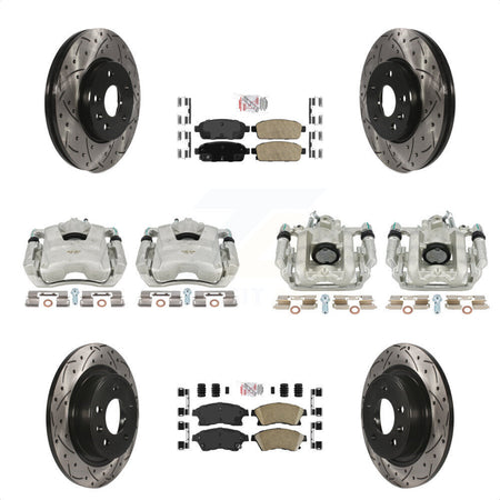 Front Rear Disc Brake Coated Caliper Drilled Slotted Rotors And Ceramic Pads Kit (10Pc) For 2013 Chevrolet Cruze LT LTZ With 292mm Diameter Rotor KCD-100526N by Transit Auto