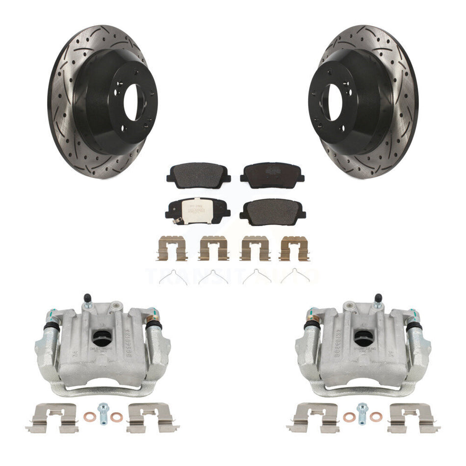 Rear Disc Brake Coated Caliper Drill Slotted Rotor Semi-Metallic Pad Kit For Kia Sorento KCD-100526P
