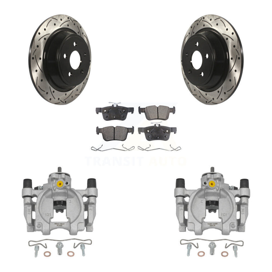 Rear Brake Coat Caliper Drill Slot Rotor Ceramic Pad Kit For Ford Fusion Lincoln MKZ SSV KCD-100526T
