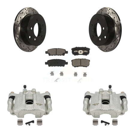 Rear Disc Brake Coated Caliper Drilled Slotted Rotors And Ceramic Pads Kit For 2008-2009 Dodge Caliber R T SXT With Casting # 3503 KCD-100527C by Transit Auto