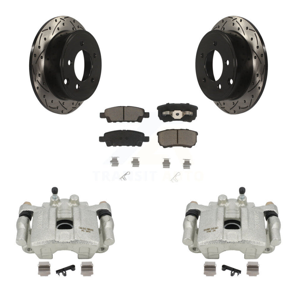 Rear Disc Brake Coated Caliper Drilled Slotted Rotors And Ceramic Pads Kit For 2008-2009 Dodge Caliber R T SXT With Casting # 3503 KCD-100527C by Transit Auto