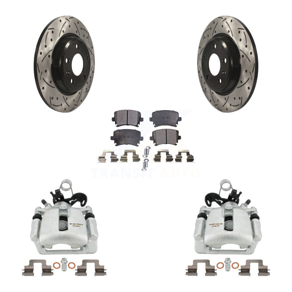 Rear Disc Brake Coated Caliper Drilled Slotted Rotors And Semi-Metallic Pads Kit For 2009 Audi A4 Quattro Convertible With 300mm Diameter Rotor KCD-100528P by Transit Auto