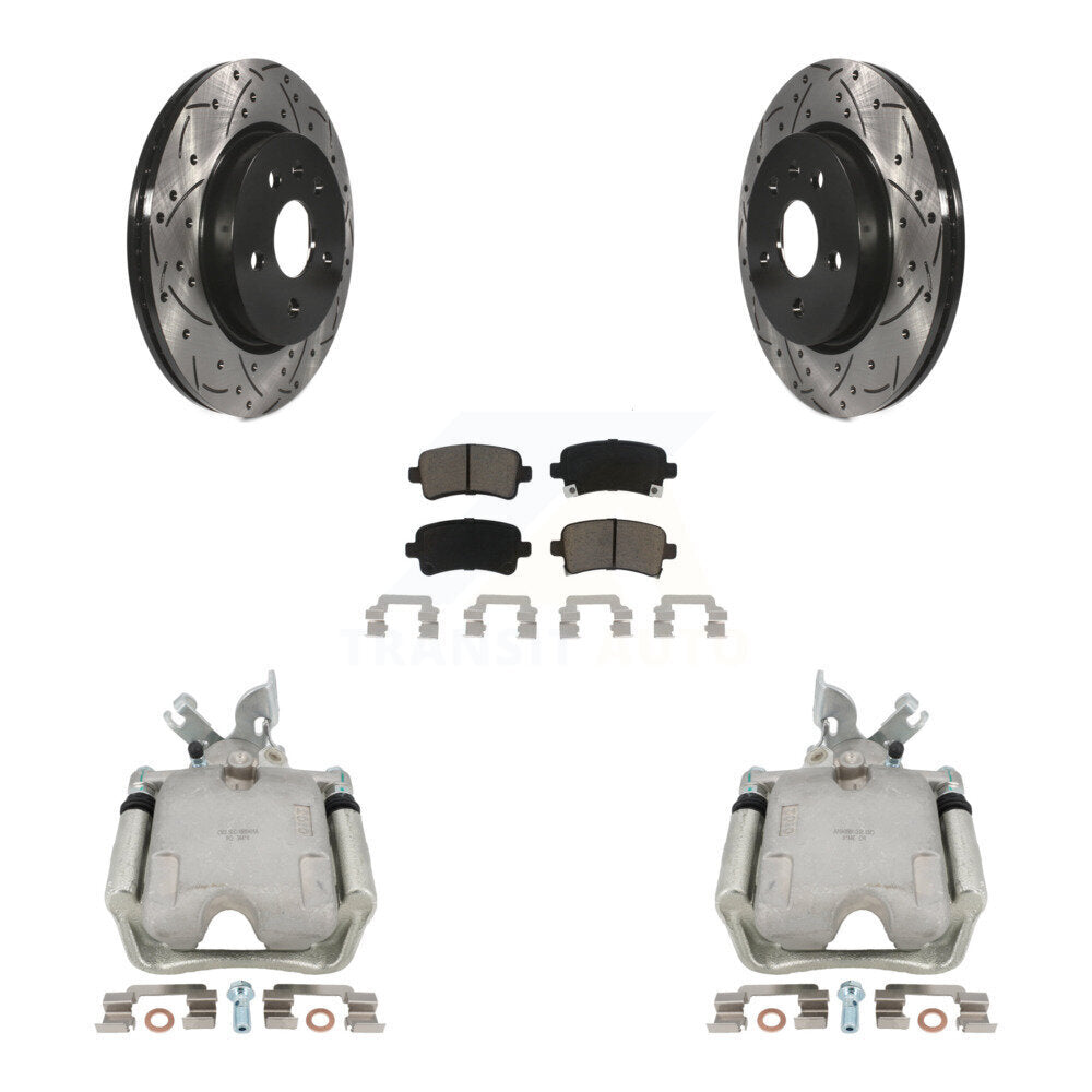 Rear Disc Brake Coated Caliper Drilled Slotted Rotors And Ceramic Pads Kit For Chevrolet Impala Buick LaCrosse Malibu Regal Cadillac XTS KCD-100530C by Transit Auto