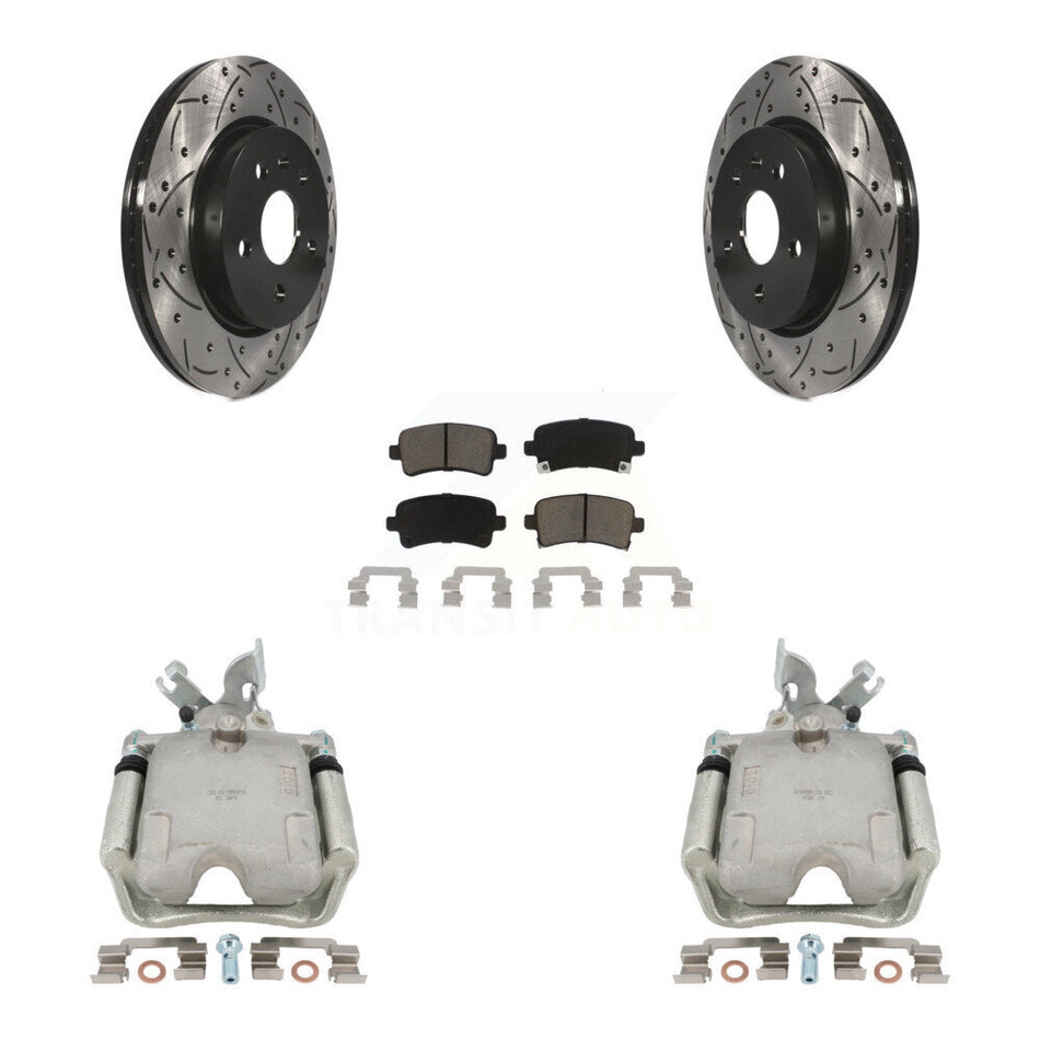 Rear Disc Brake Coated Caliper Drilled Slotted Rotors And Ceramic Pads Kit For Chevrolet Impala Buick LaCrosse Malibu Regal Cadillac XTS KCD-100530C by Transit Auto