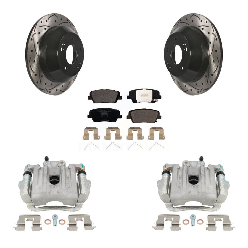 Rear Brake Caliper Drill Slotted Rotors Ceramic Pad Kit For Kia Sorento Hyundai Santa Fe KCD-100531T