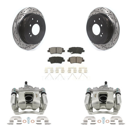 Rear Brake Coated Caliper Drill Slot Rotors Semi-Metallic Pad Kit For Hyundai Tucson Kia KCD-100532S