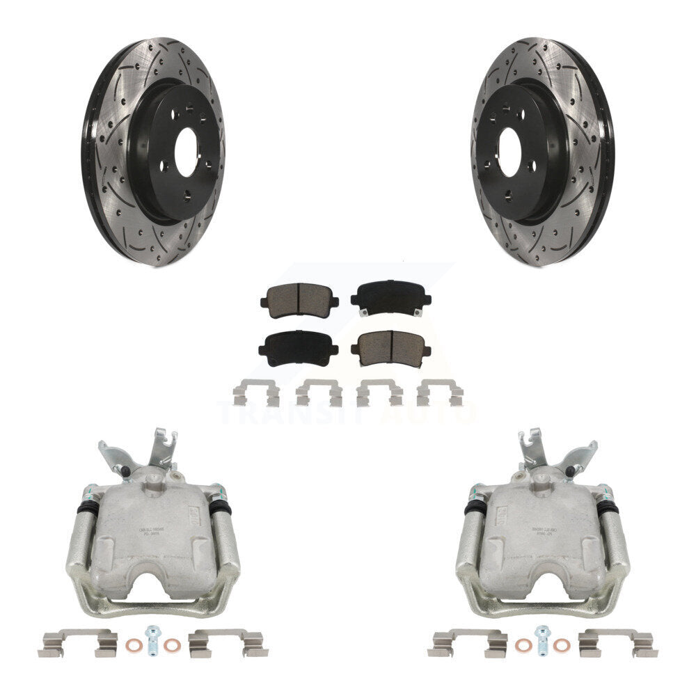 Rear Disc Brake Coated Caliper Drilled Slotted Rotors And Ceramic Pads Kit For 2014-2015 Chevrolet Malibu 2.0L with Turbocharged With 17" Factory Wheels KCD-100533C by Transit Auto