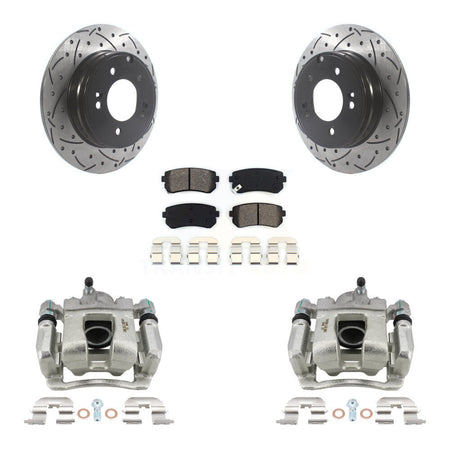 Rear Disc Brake Coated Caliper Drill Slot Rotor Semi-Metallic Pad Kit For Hyundai Tucson KCD-100533S