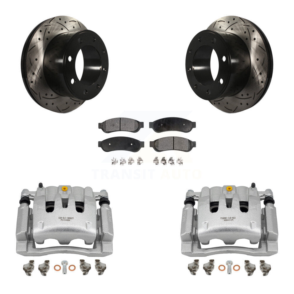 Rear Brake Coat Caliper Drill Slot Rotor Ceramic Pad Kit For Ford F-250 Super Duty F-350 KCD-100533T