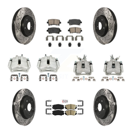 Front Rear Disc Brake Coated Caliper Drilled Slotted Rotors & Ceramic Pad Kit (10Pc) For KCD-100534N