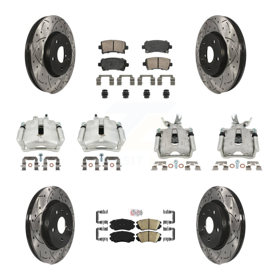 Front Rear Disc Brake Coated Caliper Drilled Slotted Rotors & Ceramic Pad Kit (10Pc) For KCD-100534N