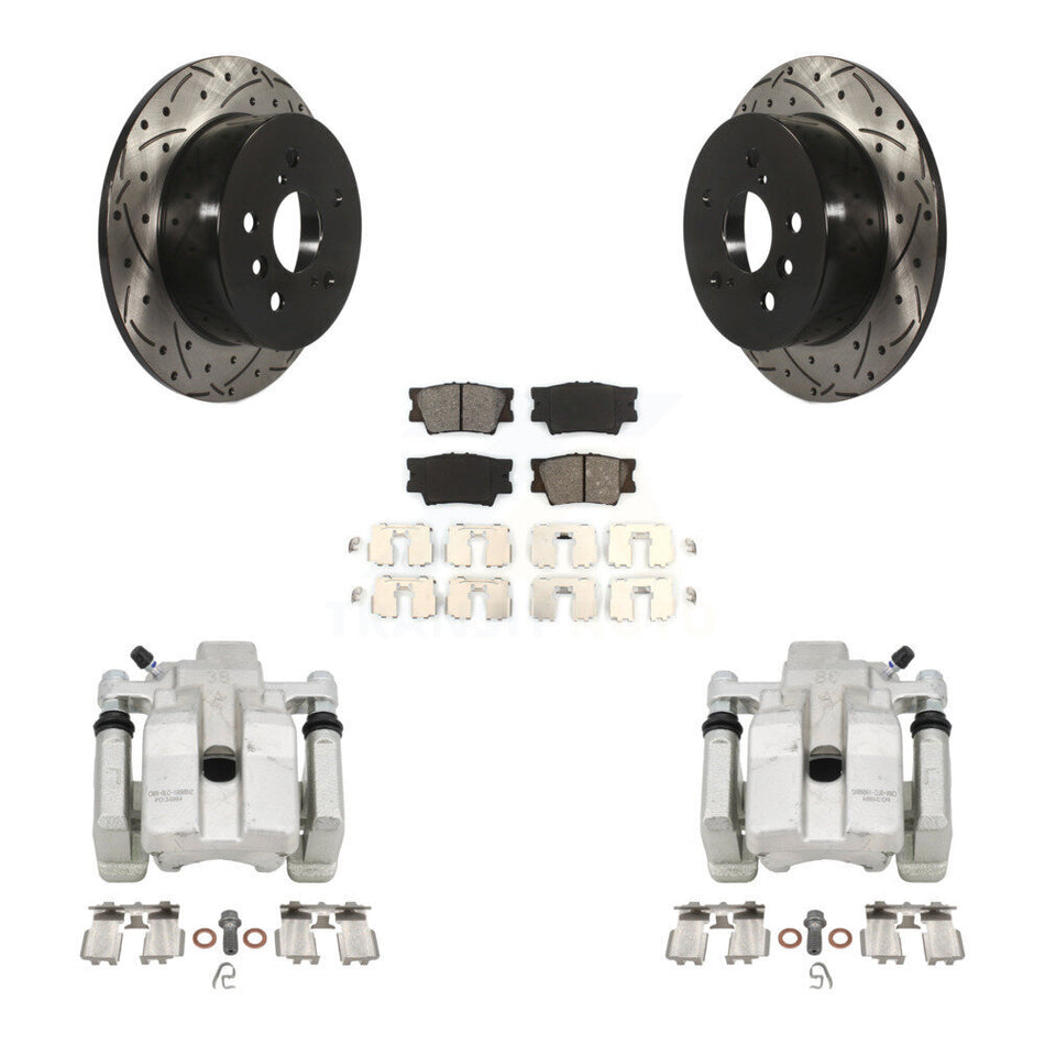 Rear Brake Caliper Drilled Slot Rotor Semi-Metallic Pad Kit For Toyota Camry Lexus ES350 KCD-100534S