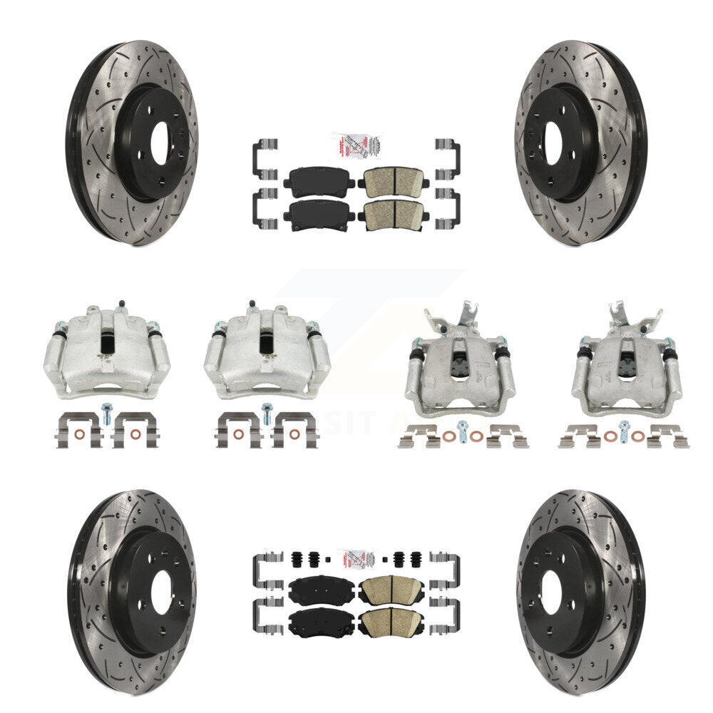 Front Rear Disc Brake Coated Caliper Drilled Slotted Rotors & Ceramic Pad Kit (10Pc) For KCD-100535N