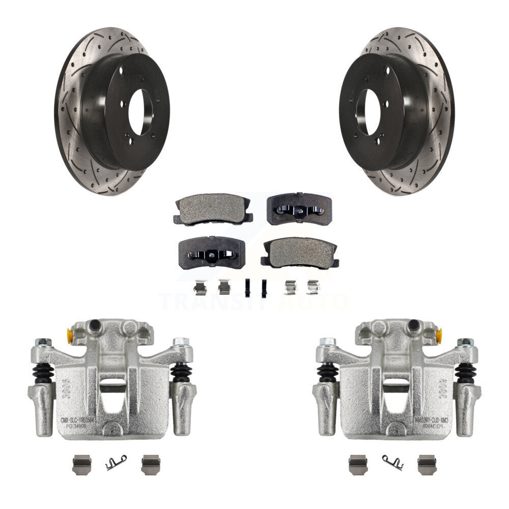 Rear Brake Coat Caliper Drill Slot Rotor Ceramic Pad Kit For Mitsubishi Lancer Outlander KCD-100536T