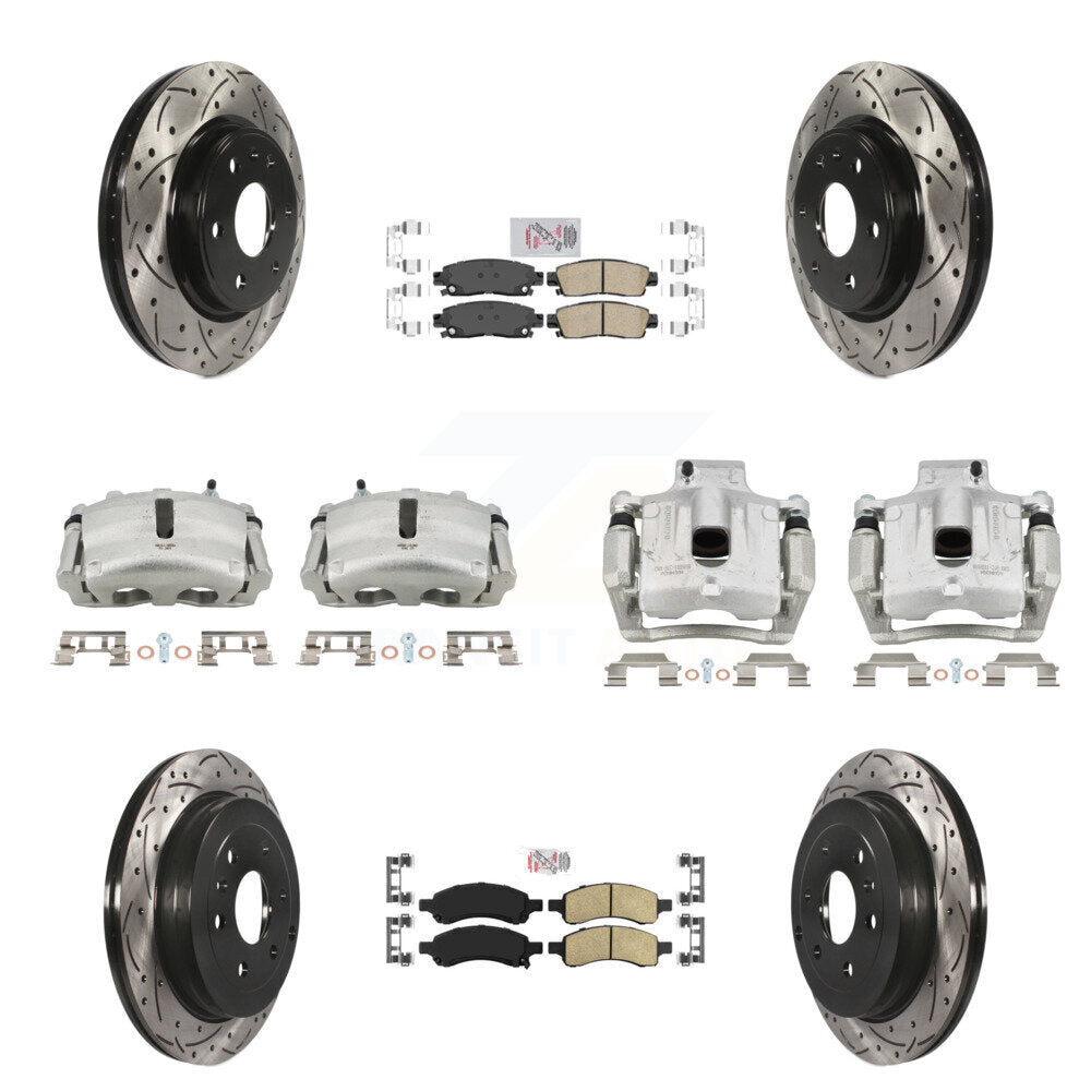 Front Rear Brake Caliper Drill Slotted Rotor Ceramic Pad Kit (10Pc) For GMC Acadia Buick KCD-100537N