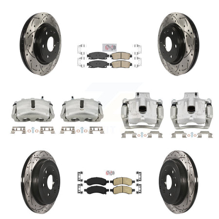 Front Rear Brake Caliper Drill Slotted Rotor Ceramic Pad Kit (10Pc) For GMC Acadia Buick KCD-100537N