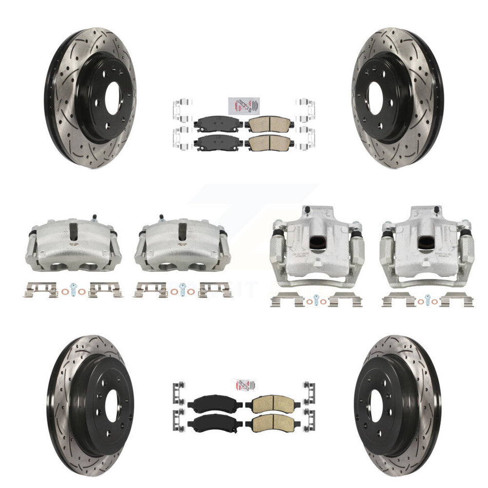 Front Rear Brake Caliper Drill Slotted Rotor Ceramic Pad Kit (10Pc) For GMC Acadia Buick KCD-100537N