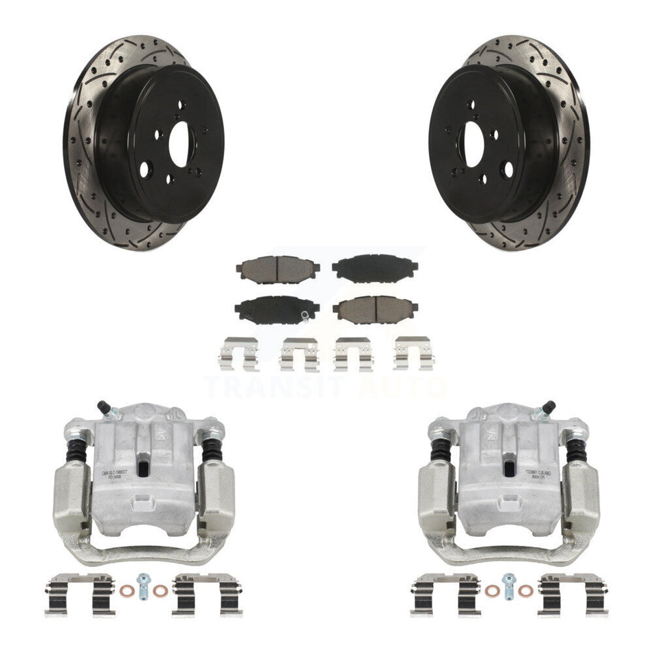 Rear Disc Brake Coated Caliper Drilled Slotted Rotor & Ceramic Pad Kit For Subaru Legacy KCD-100538C