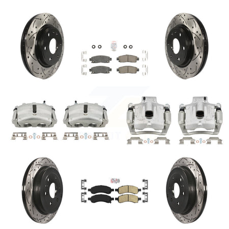 Front Rear Brake Caliper Drill Slotted Rotor Ceramic Pad Kit (10Pc) For GMC Acadia Buick KCD-100538N