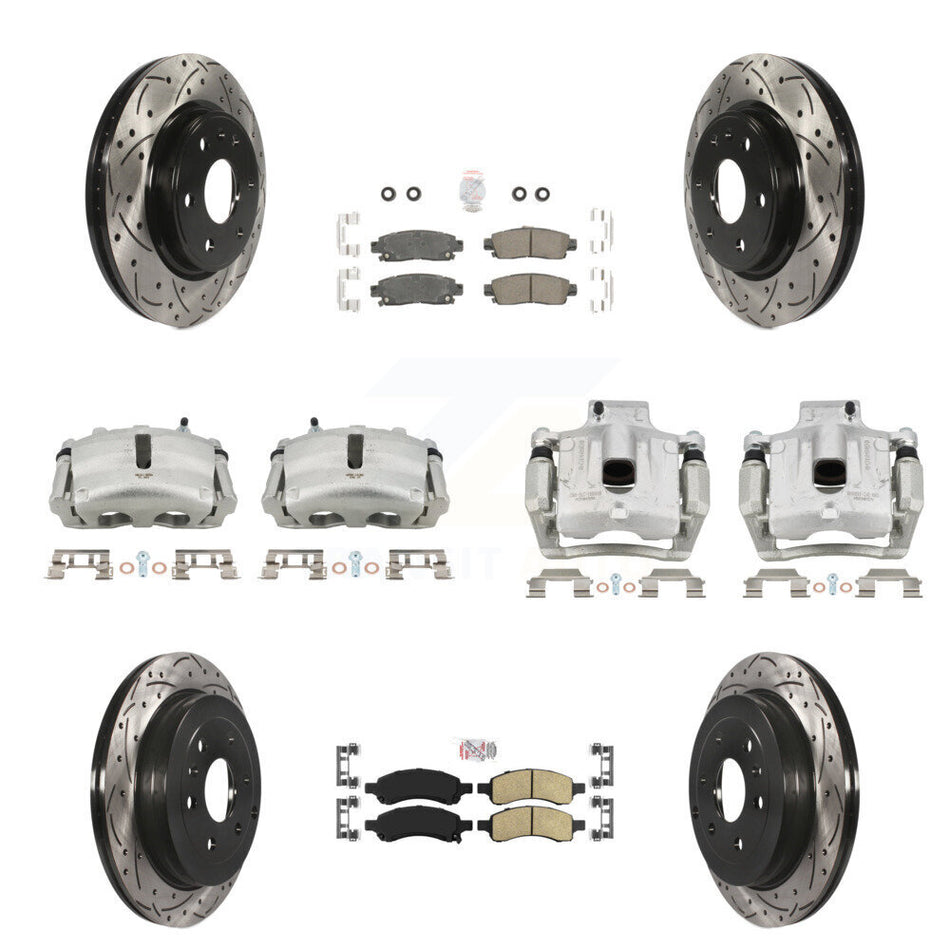 Front Rear Brake Caliper Drill Slotted Rotor Ceramic Pad Kit (10Pc) For GMC Acadia Buick KCD-100538N