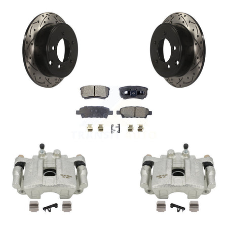 Rear Disc Brake Coated Caliper Drilled Slotted Rotors And Ceramic Pads Kit For 2008-2009 Dodge Caliber R T SXT With Casting # 3503 KCD-100538T by Transit Auto