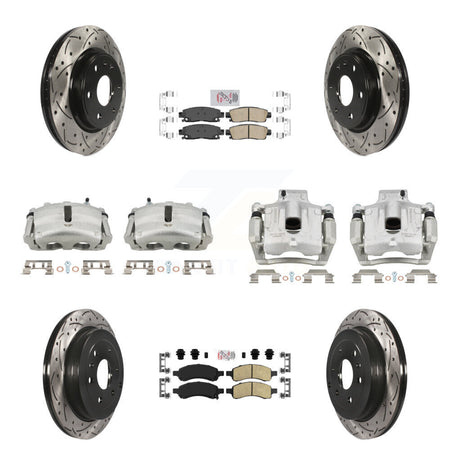 Front Rear Brake Caliper Drill Slotted Rotor Ceramic Pad Kit (10Pc) For GMC Acadia Buick KCD-100539N