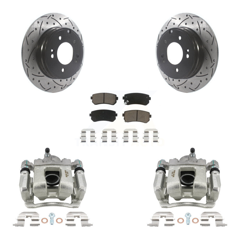 Rear Disc Brake Coated Caliper Drilled Slotted Rotors Ceramic Pad Kit For Hyundai Tucson KCD-100541C
