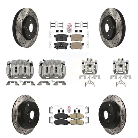 Front Rear Brake Coated Caliper Drilled Slot Rotor Ceramic Pad Kit (10Pc) For Honda CR-V KCD-100542N