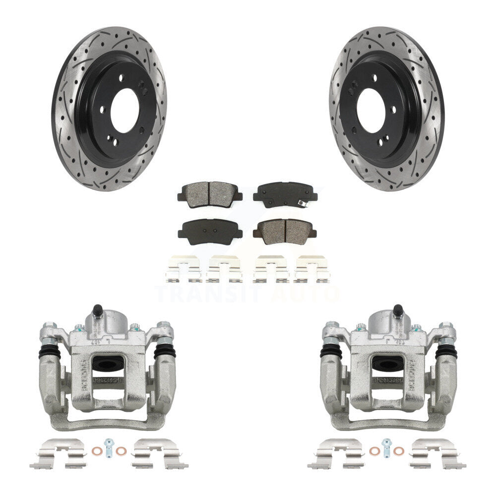 Rear Brake Coat Caliper Drill Slot Rotors Semi-Metallic Pad Kit For 2013 Kia Optima 2.4L KCD-100542S