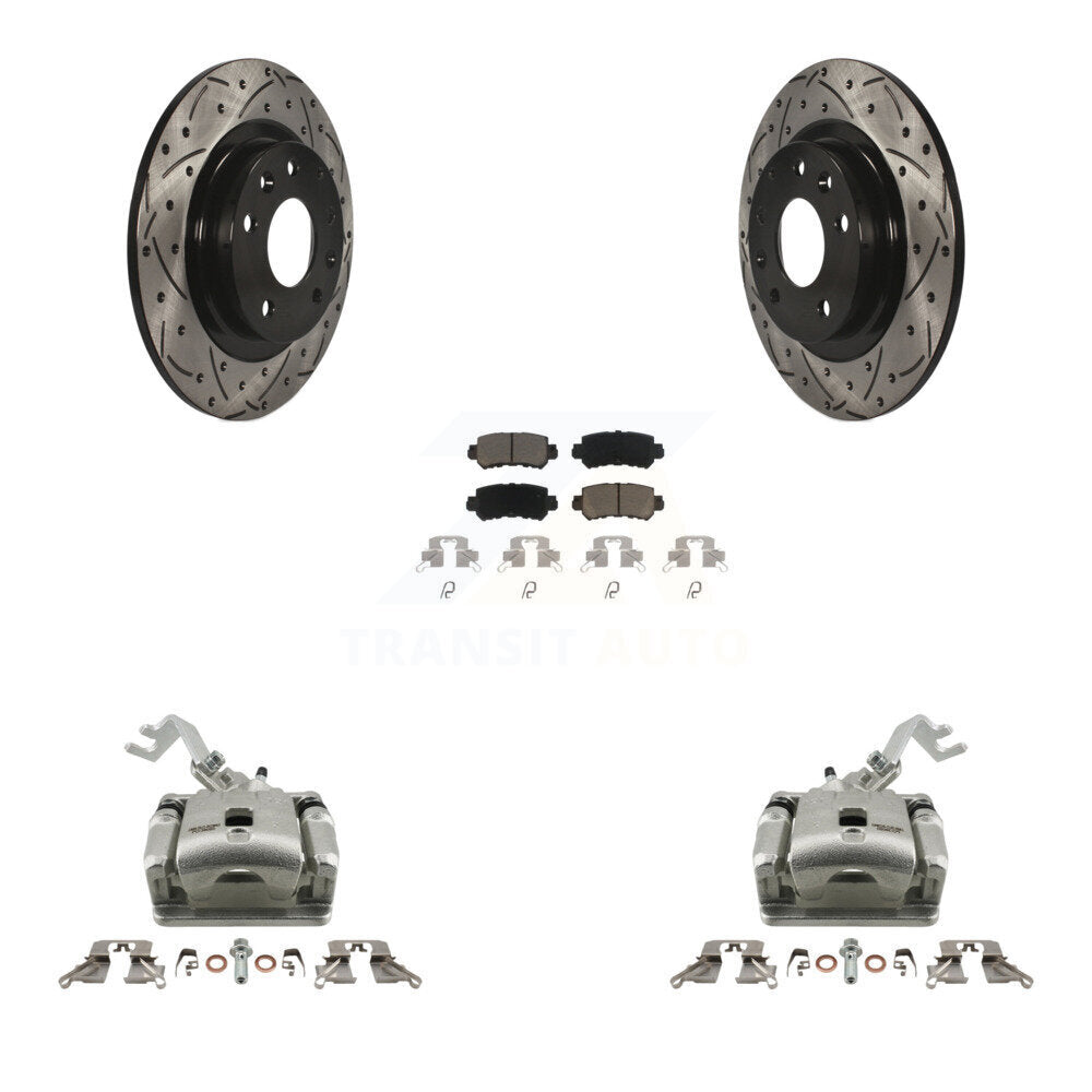 Rear Disc Brake Coated Caliper Drill Slot Rotor Ceramic Pad Kit For 2016-2018 Mazda CX-3 KCD-100543C