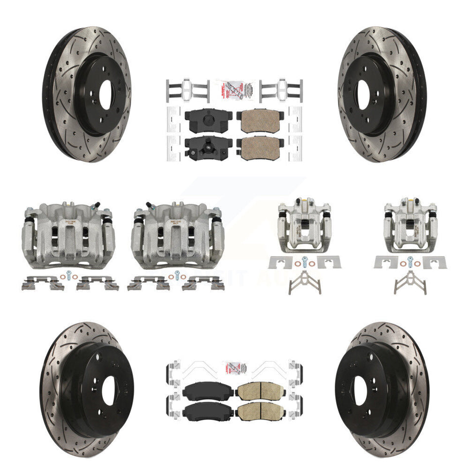 Front Rear Brake Coated Caliper Drilled Slot Rotor Ceramic Pad Kit (10Pc) For Honda CR-V KCD-100543N