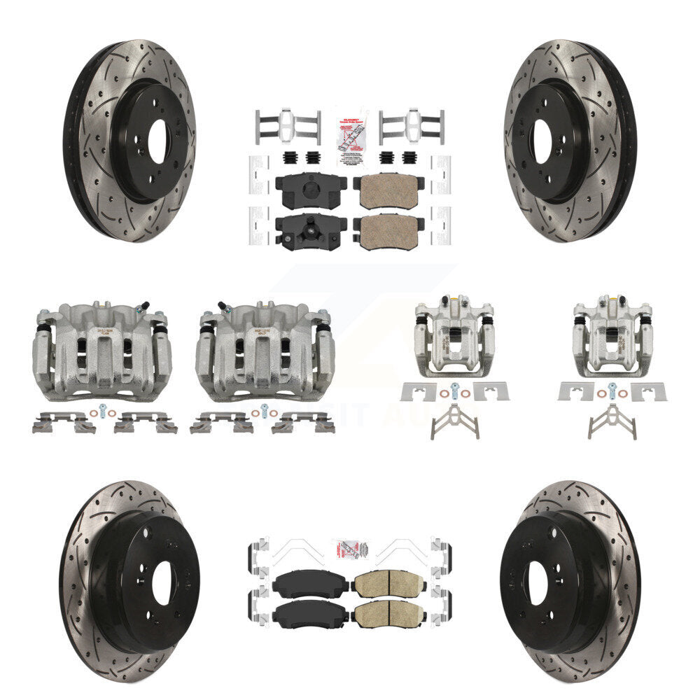 Front Rear Brake Coated Caliper Drilled Slot Rotor Ceramic Pad Kit (10Pc) For Honda CR-V KCD-100544N