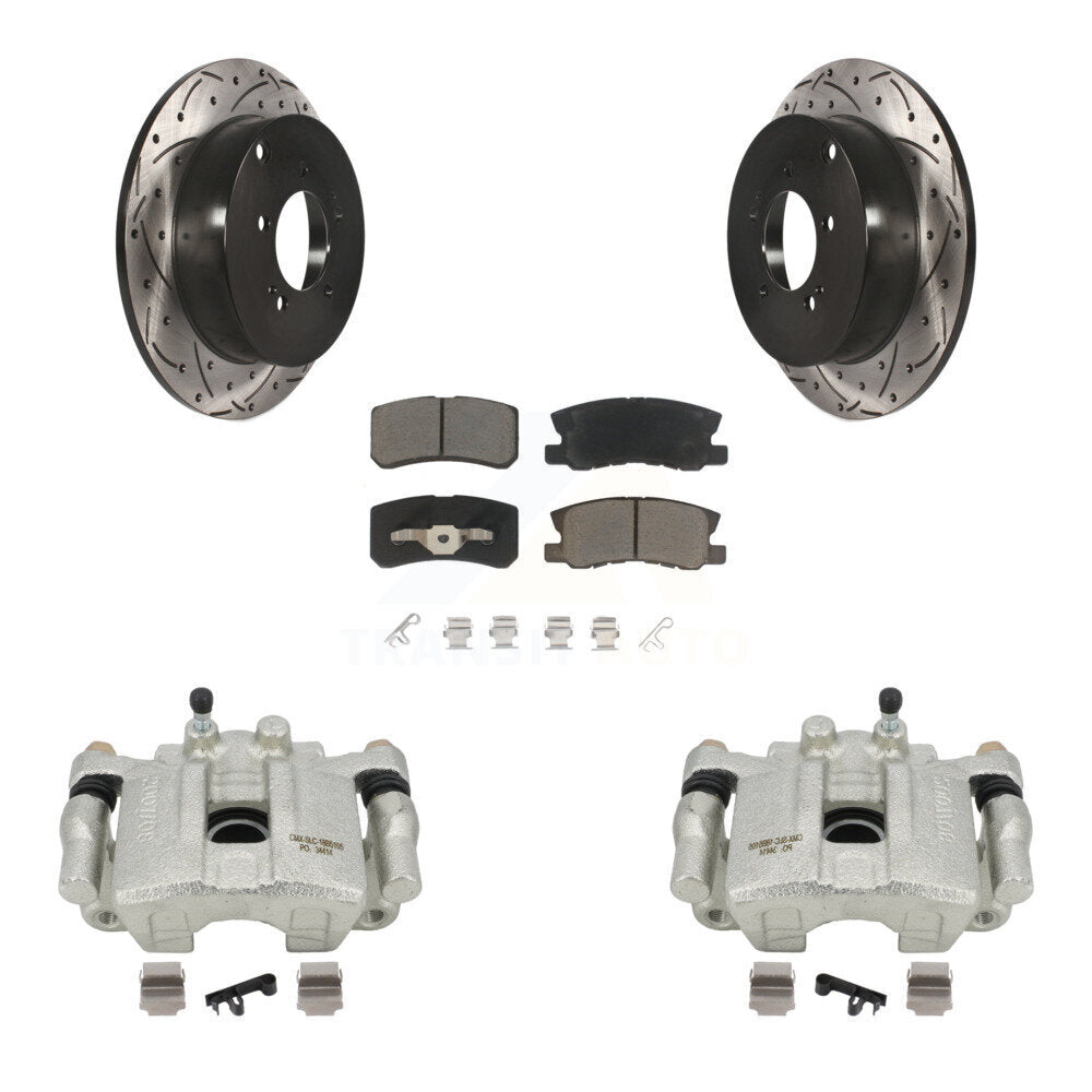 Rear Disc Brake Coated Caliper Drilled Slotted Rotors And Ceramic Pads Kit For Mitsubishi Outlander With 7 Passenger Seating KCD-100545C by Transit Auto