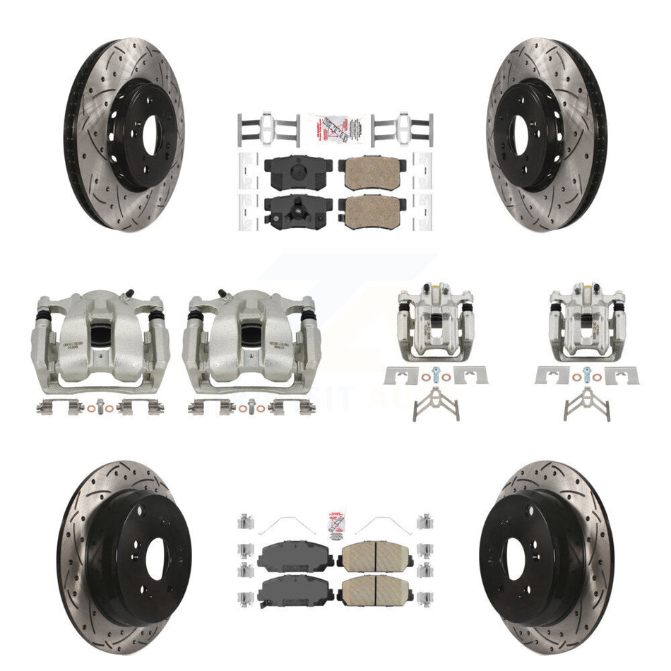Front Rear Brake Caliper Drill Slot Rotor Ceramic Pad Kit (10Pc) For 2016-2018 Acura RDX KCD-100545N
