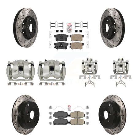 Front Rear Brake Caliper Drill Slot Rotor Ceramic Pad Kit (10Pc) For 2016-2018 Acura RDX KCD-100546N