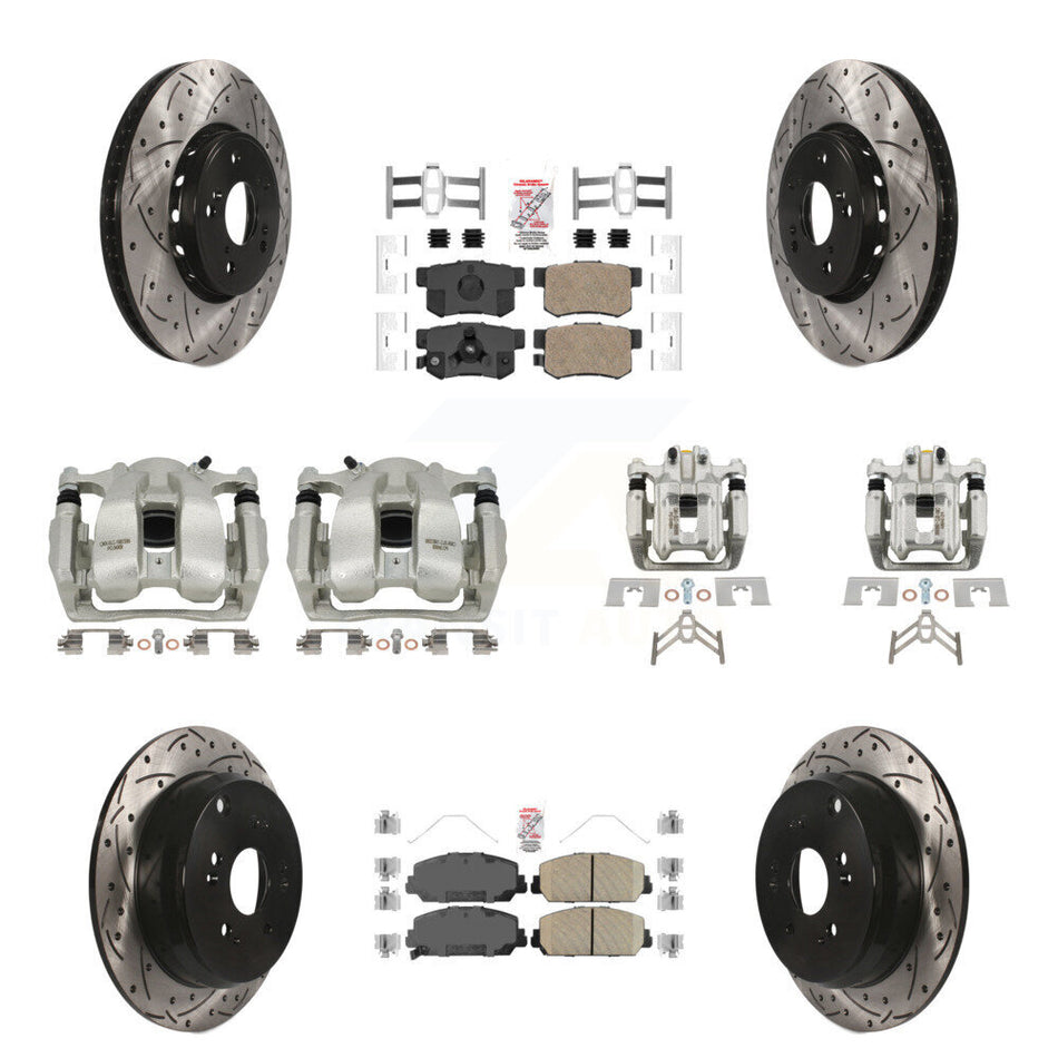 Front Rear Brake Caliper Drill Slot Rotor Ceramic Pad Kit (10Pc) For 2016-2018 Acura RDX KCD-100546N