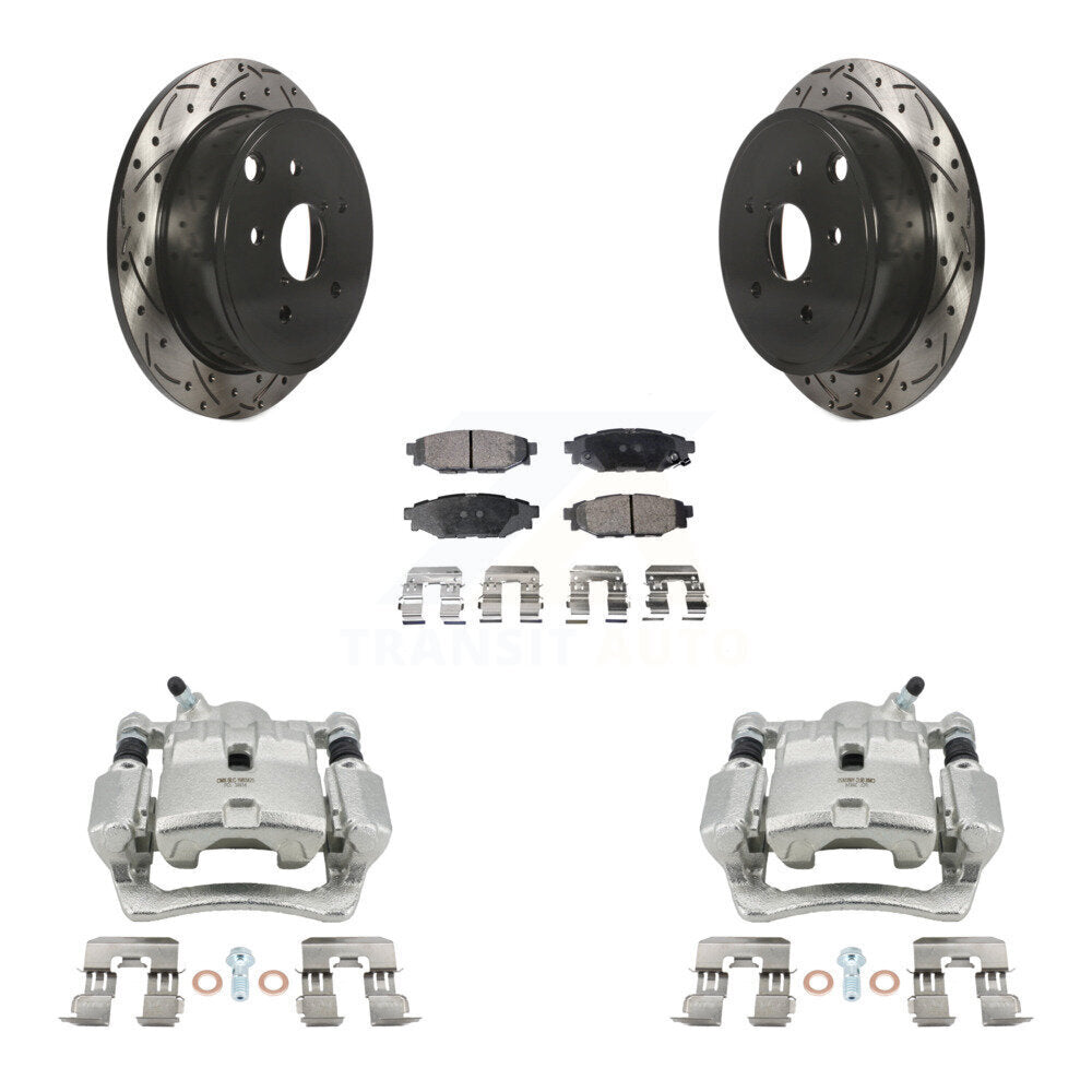 Rear Disc Brake Coated Caliper Drill Slotted Rotors Semi-Metallic Pad Kit For Subaru WRX KCD-100546P