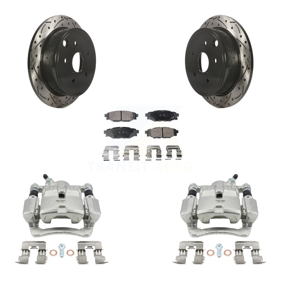 Rear Disc Brake Coated Caliper Drill Slotted Rotors Semi-Metallic Pad Kit For Subaru WRX KCD-100546P