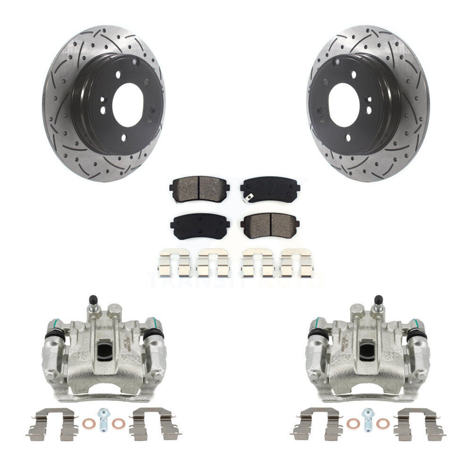 Rear Brake Caliper Drill Slot Rotors Semi-Metallic Pad Kit For Hyundai Sonata GAS engine KCD-100546S