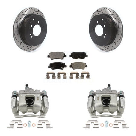 Rear Brake Coated Caliper Drill Slot Rotors Semi-Metallic Pad Kit For Hyundai Tucson Kia KCD-100547P