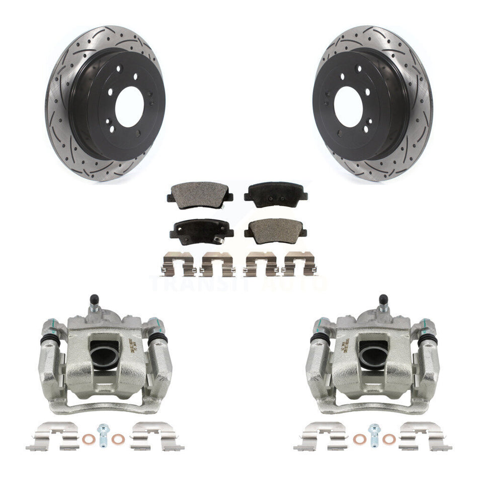 Rear Brake Coated Caliper Drill Slot Rotors Semi-Metallic Pad Kit For Hyundai Tucson Kia KCD-100547P