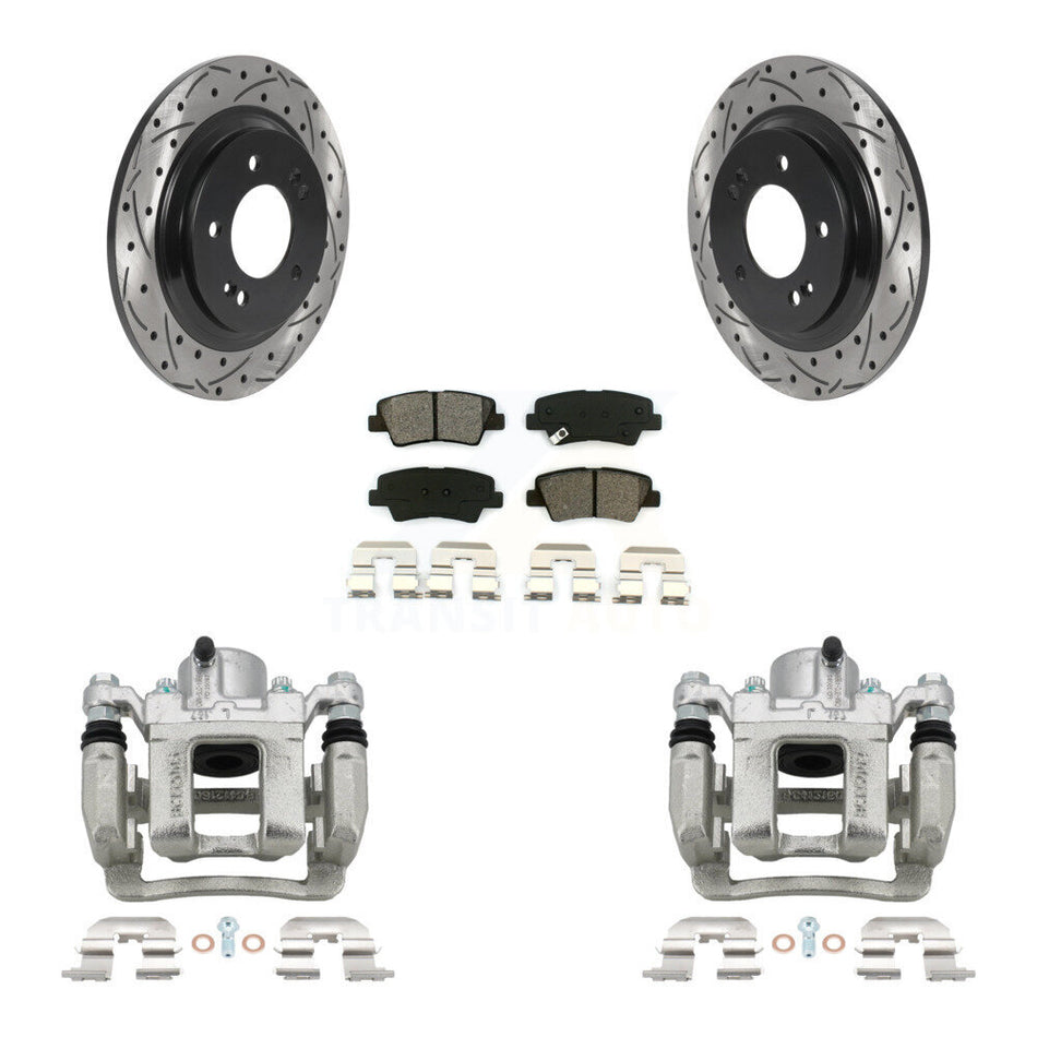 Rear Disc Brake Coated Caliper Drill Slot Rotor Semi-Metallic Pad Kit For Hyundai Sonata KCD-100547S