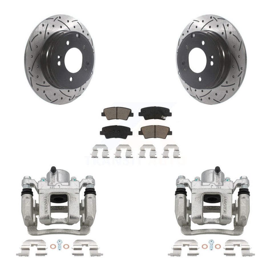 Rear Brake Coated Caliper Drill Slot Rotor Ceramic Pad Kit For Hyundai Sonata Kia Optima KCD-100548C