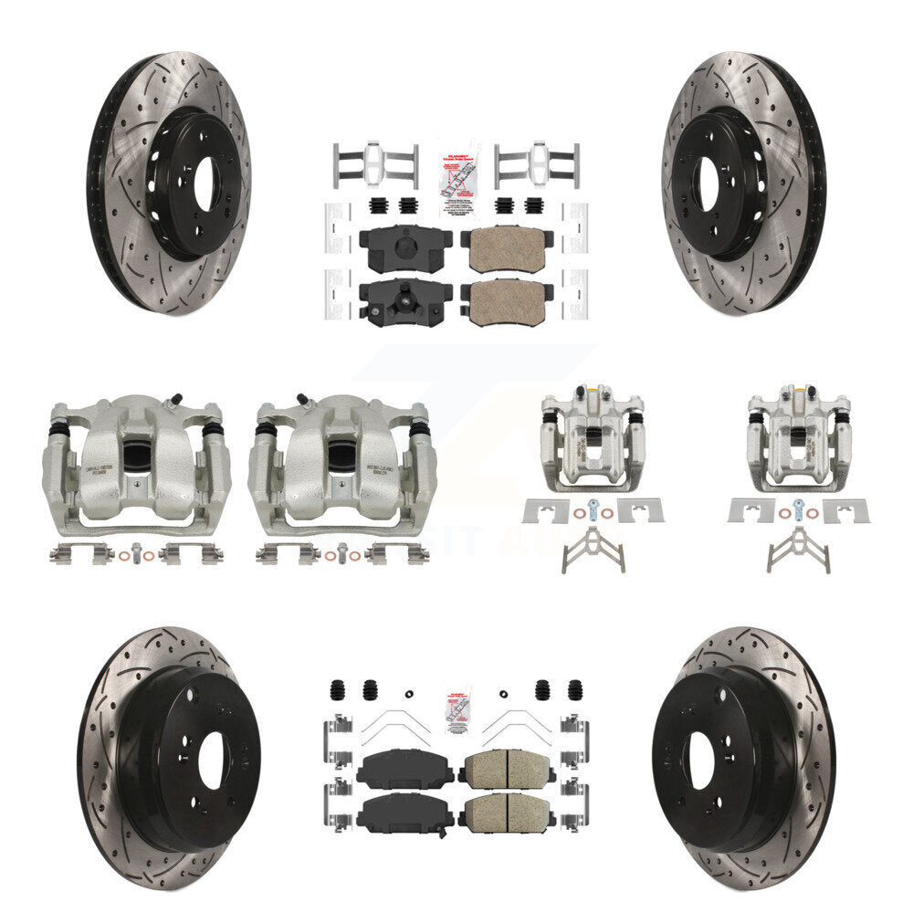 Front Rear Brake Caliper Drill Slot Rotor Ceramic Pad Kit (10Pc) For 2016-2018 Acura RDX KCD-100548N