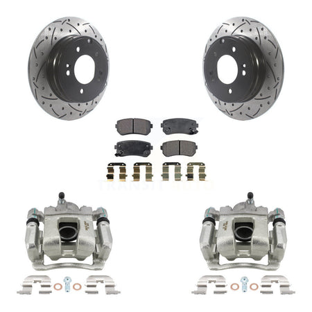 Rear Disc Brake Coated Caliper Drill Slot Rotor Semi-Metallic Pad Kit For Hyundai Tucson KCD-100548P